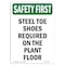 Signmission OSHA Sign, Steel Toe Shoes Required On The, 14in X 10in Rigid Plastic, 10" W, 14" H, Portrait OS-SF-P-1014-V-11373 - alternate 1